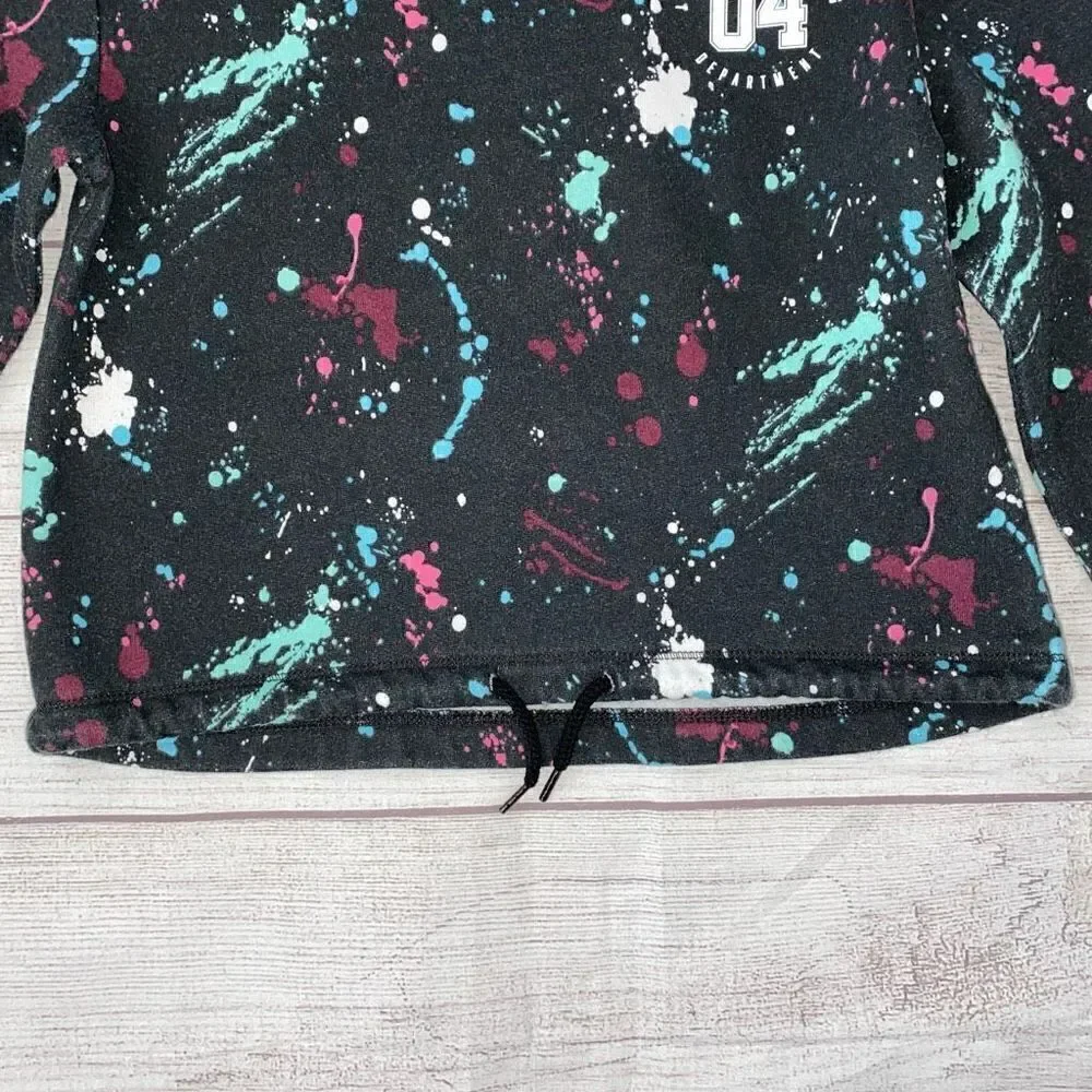Justice active paint splatter hoodie w/bottom hem drawstring youth girls sz 6